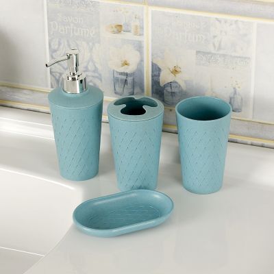 【jw】♘ Jogo de acessórios para banheiro palha trigo conjunto suporte escova copo saboneteira dispensador