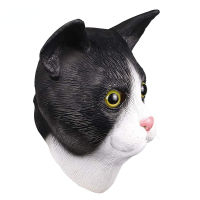 Cute Cat Mask Halloween Costume Party Novelty Animal Head Rubber Latex Mask Black and White for Party