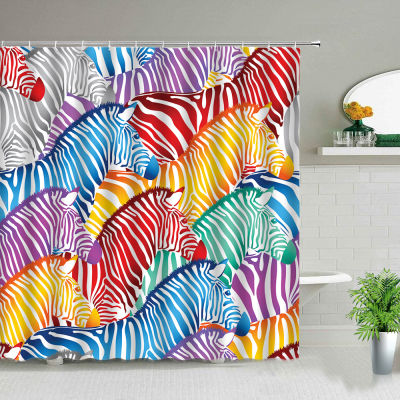 Africa Animals Elephant Lion Zebra Leopard 3d Printing Shower Curtains Waterproof Bathroom Curtain Set Bathtub Decor with Hooks