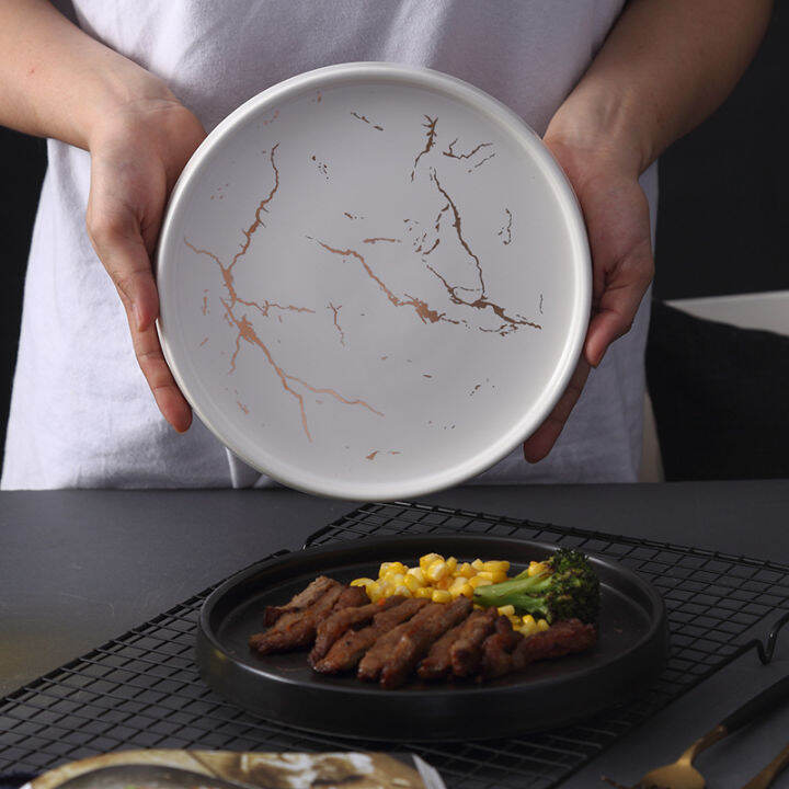 marble-plate-ceramic-round-steak-dinner-black-striped-kitchen-utensils-porcelain-creative-nordic-dessert-snack-dishes