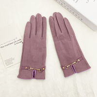 Women winter Plus Velvet Thick Warm Suede Leather Touch Screen Mittens Female Enegant Chain Driving Gloves Ladies