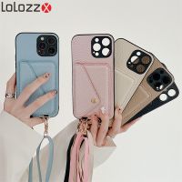 Leather Lanyard Cord Strap Wallet Phone Case For iPhone 14 13 12 11 Pro Max XS XR X 7 8 Crossbody Neck Chain Rope Silicone Cover