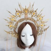 Gothic Halo Crown Lolita Tiara Crown Headband ฮาโลวีน Vintage Sun Goddess Baroque Halo Headpiece