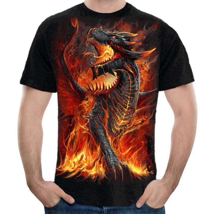 Mens Funny Graphic Shirt Gothic Dragon 3D Printed T-Shirts Casual Short ...