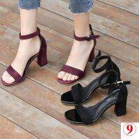 COD DSFGRTUTYIII Sandals Women Summer 2020 New Style Mid-Heel Thick Heel Black Student Versatile Open-Toe Buckle Strap Roman High Heels