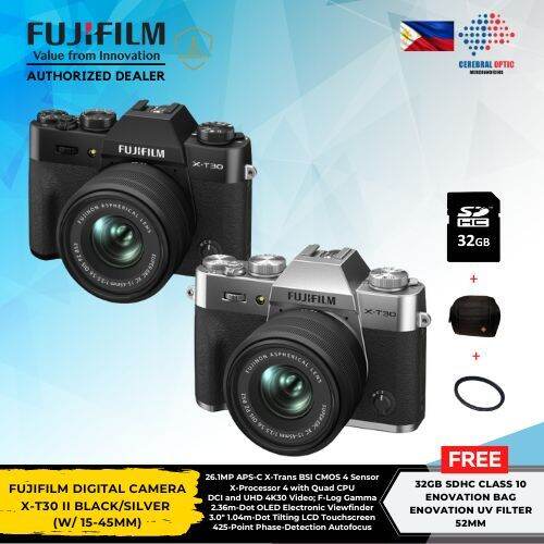 FUJIFILM DIGITAL CAMERA XT30 II BLACK/SILVER (W/ 1545MM) + 32GB CLASS 10 SD CARD + ENOVATION
