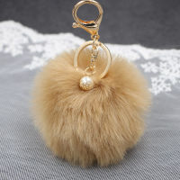 ขายส่ง8ซม. Pom Poms พวงกุญแจไข่มุก Fluffy Pompoms พวงกุญแจ Faux Rabbit Fur Pompoms พวงกุญแจสำหรับหญิง