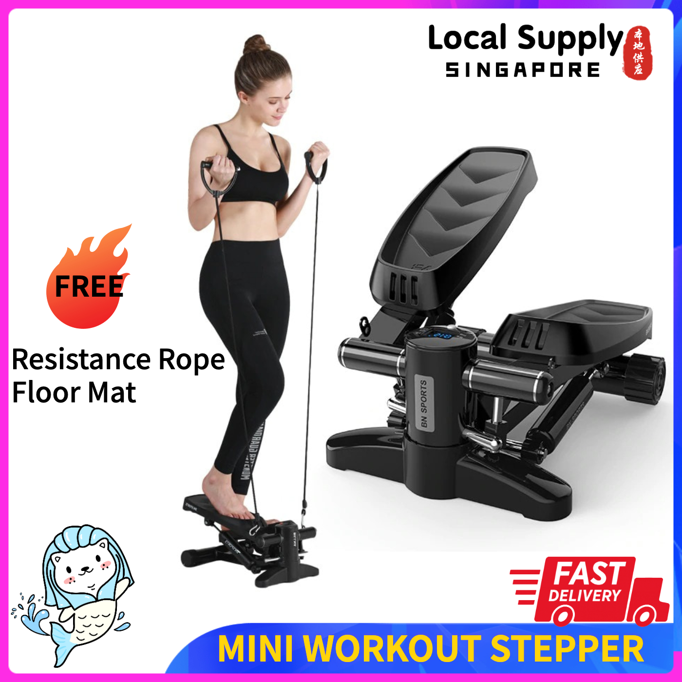 Exercise Fitness Machine Mini-Stepper LED Display Training Ropes Stairclimber 