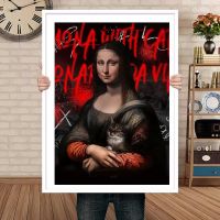 2023◙∈ Canvas Painting Mona Lisa and Cats Funny Poster Pop Art Prints Classic Famous Painting Figure Wall Art Picture Room Home Decor