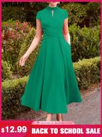 【HOT】◑☼♧ 2023 Short Sleeve Office Color Turtleneck Sundress Fashion Vestido