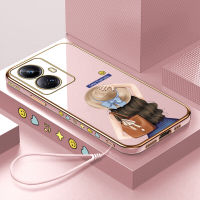 เคสโทรศัพท์ Realme 10 Pro 5G Realme 10 Pro + 5G เคส10pro Realme ฟรีสายคล้อง + 5G เคสขอบสี่เหลี่ยมลายเด็กผู้หญิงหมวกการ์ตูนน่ารักปลอกชุบเคสโทรศัพท์หรูหราชุบเคสโทรศัพท์นิ่ม