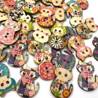 HOT 50pcs Multicolored Shaped 2 Holes Wood Printing Sewing Buttons 30mm WB467