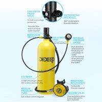 2L X5000 DIDEEP Pro Scuba Diving Tank Air Oxygen Cylinder Underwater Equipment 2L with Vest Bag Long Pressure Gauge Kit Black/Yellow