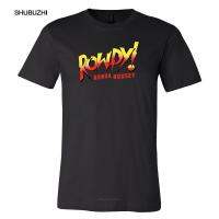 ผ้าฝ้ายแท้Ronda Rousey Rowdy Ronda เสื้อยืดลําลองสําหรับผู้ชายผ้าฝ้ายแขนสั้นคอกลม 6 ขนาด!! S - 5XLS-4XL  OSXT