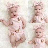 ทารกแรกเกิดทารกเด็กผู้หญิงสีชมพูกระต่าย Romper Bodysuit Outfits Headband 0-18Months - INTL