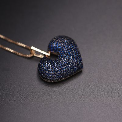 Luxury Big Heart Shape Pendant Necklace Micro Paved Multicolor Zirconia Gold Color Chain Choker Statement Necklace Women Jewelry
