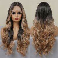 【jw】▲ Blonde Transparent Synthetic Hair Wigs Ombre Front for