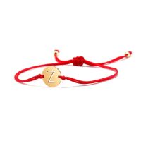 Stainless Steel Gold-plated Round Hollow 26 Letter A-Z Alphabet  Braided Red String  Handmade Bracelet For Women Jewelry Gift Replacement Parts