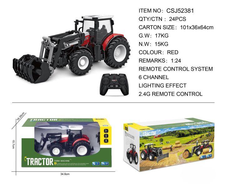 รกบังคัง-รถแทรกเตอร์ฟาร์ม-ไถนา-คีบอ้อย-tractor-farm-machine-1-24-scale-rc-วิศวกรรมยานพาหนะ2-4g-1-24-rc-รถแทรกเตอร์รุ่น-6631