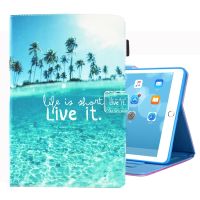 สำหรับ iPad 10.2รูปแบบการวาดภาพสี2021/2020/2019เคสมีขาตั้งหนังฝาพับแบบแนวนอนและช่องเสียบการ์ดและกรอบรูป (ชายหาด)