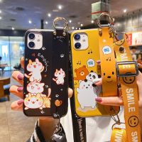 ▤☇ Phone Holder Case For iPhone 12 7 8 6 6S Plus X XS XR XS Max 11 11Pro Max Girl cute Cat panda Wrist Strap Case