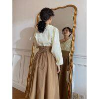 COD IOED95 Autumn Suit Female French Palace Style Retro Shirt All-Match Mid-Length Plastic Waist A-Line Skirt