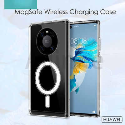 เคสโทรศัพท์กันกระแทกสำหรับ Huawei Mate 40 Pro แข็งแบบใสการดูดด้วยแม่เหล็กหรูสำหรับ P40 Magsafe เคสโทรศัพท์แบบไร้สายชาร์จได้