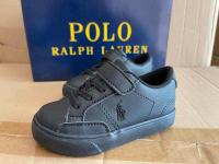 Ralphˉ Laurenˉ Childrens Velcro single buckle elastic PU leather small black shoes for boys and girls