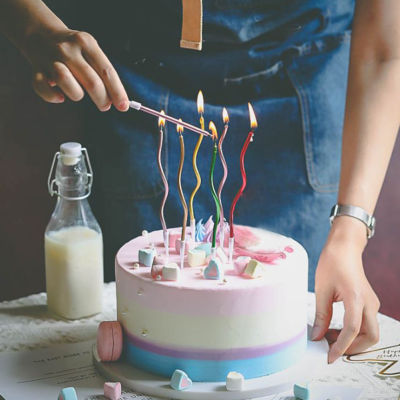 【CW】6Pcslot Threaded Candle Curved Spiral Cake Candle Long Multicolor Colored Curving Cake Safe Flames Kids Birthday