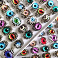 Sparking 50pcs Wholesale Mix Eye Ring Unique Design Evil Eye Silver Tone Ring Vintage Men Women Punk Jewelry New