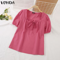 VONDA เสื้อแขนพองจีบปกสี่เหลี่ยมแต่งระบายแฟชั่นของผู้หญิง (ดอกไม้เกาหลี) #2