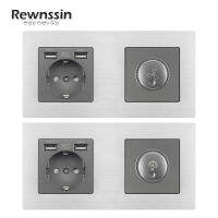 Rewnssin Rotary Switch,Light And Fan Adjustment Controller,16A EU USB Power Socket,Brushed Aluminum Double Combination Outlet