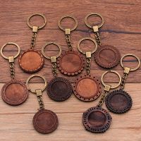 2pcs Round Wood Cabochon Settings Metal Keyring Accessories Diy Blank Wooden Base Trays For Bronze Key Chain Key Chains