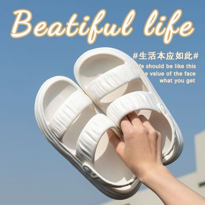 【July】 girls slippers stepping on shit feeling belt heel outside beach shoes non-slip thick-soled sandals and womens high-value