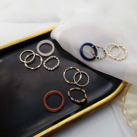 ชุดเครื่องประดับแหวนเชื่อมทองแบบอินเทรนด์ชุดแหวนเรซินเรขาคณิตแหวนสไตล์เกาหลีแหวนลูกปัดแหวนผู้หญิง