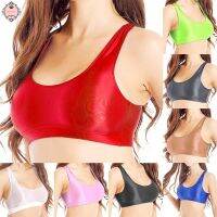 Fashion Womens Glossy See-through Compression Sports Bra Sleeveless Tank Tops