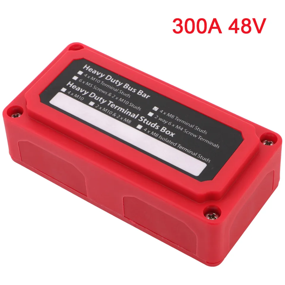 300a M8 48v Heavy Duty 4-way Red Shell Busbar Box Suitable For Rv Cars And  Ships