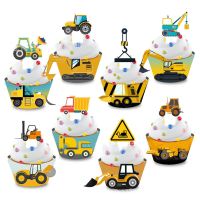 Engineering Vehicle Cupcake Decorations Excavator Cake Topper Kids Boys Favors Happy Construction Car Birthday Party Cake Decors