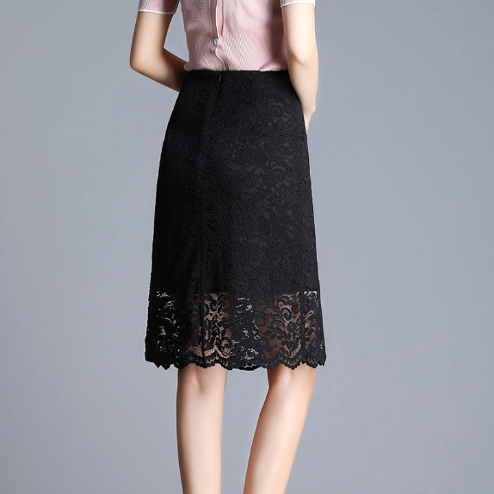 Korean version of the high-waist one-step skirt lace skirt new high ...