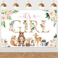 FANGLELAND Jungle Animal Theme It S A Girl Baby Shower พื้นหลังผ้าน่ารักหมี Fox Deer ดอกไม้หญ้ารูปแบบ Forest Party ตกแต่งสำหรับเพศเปิดเผยอุปกรณ์