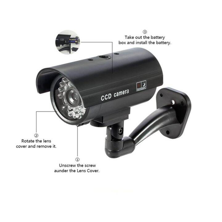 kerui-outdoor-fake-simulation-dummy-camera-cctv-home-surveillance-security-mini-camera-flashing-led-light-fake-camera-black