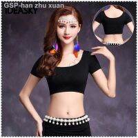 ✈ระบำหน้าท้องผู้หญิง Baju Crop Lengan Pendek เต้นระบำหน้าท้องประสิทธิภาพเครื่องแต่งกายตาข่ายขนาดพิเศษมืออาชีพฝึกฝนเซ็กซี่