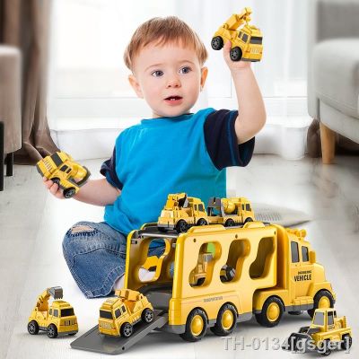 △№ Temi diecast brinquedos de caminhão transportadora carros veículos engenharia escavadeira bulldozer modelo conjuntos crianças meninos educacionais para