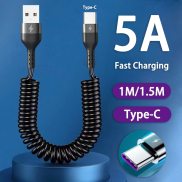 65W 5A Fast Charging Type C Cable Spring Telescopic Car Phone Charger USB