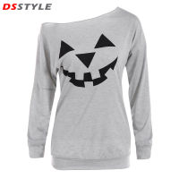 DSstyles เสื้อยืด5% สแปนเด็กซ์โพลีเอสเตอร์95%,เสื้อลายพิมพ์แขนยาวฟักทองฮาโลวีน