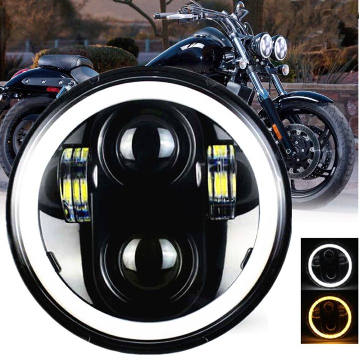 Motorcycle Headlights led 5.75 Inch Black Halo Angel Eyes For For