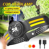 LED Sensor Headlamp COB Headlight USB-C Rechargeable Led Head Torch Camping Search Light Head Flashlight For Fishing Lantern