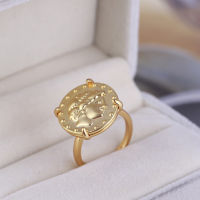 Retro Design แฟชั่น Matte Golden Greek Mythology Portrait Ring Girl Jewelry