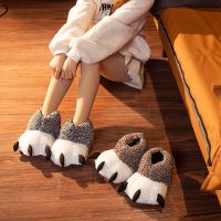 Funny Panda Claw Slipper Winter Plush Cotton Slippers Men And Women Lovers Indoor Cartoon Cute Over Heel Indoor Warm Home Shoes