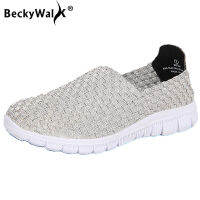 BeckyWalk แฮนด์เมดทอรองเท้าผู้หญิงรองเท้าสลิปในระบายอากาศรองเท้าผ้าใบแบนฤดูใบไม้ผลิฤดูใบไม้ร่วงผู้หญิงแฟลตรองเท้าไม่มีส้น WSH2917